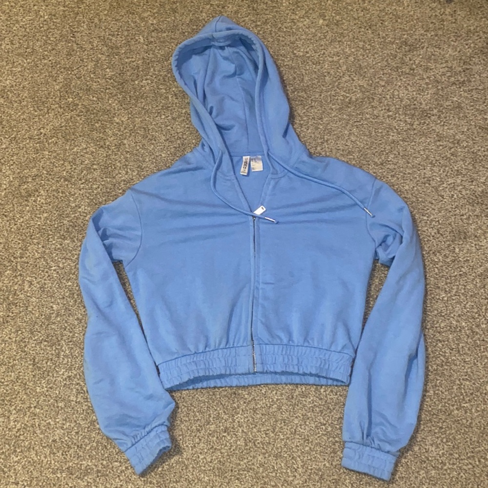 Blue zip up with cinched bottom